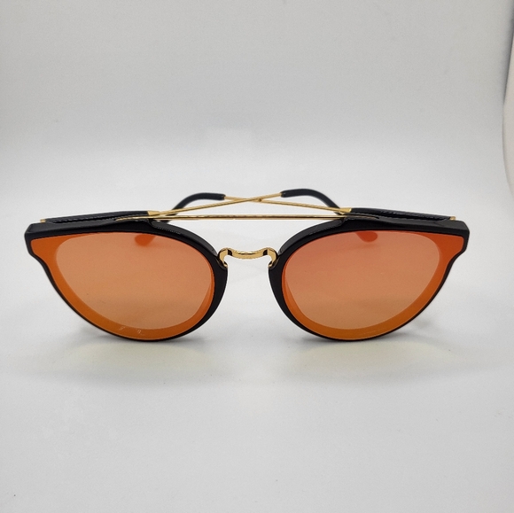 New RetroSuperFuture Black Acetate Frame Gold Red Mirror Lens Small Sunglasses - Picture 3 of 4